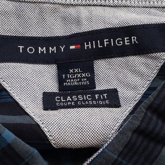 Tommy Hilfiger Men's XXL Blue & Gray Plaid Short Sleeve Button-Down 100% Cotton - Picture 6 of 7